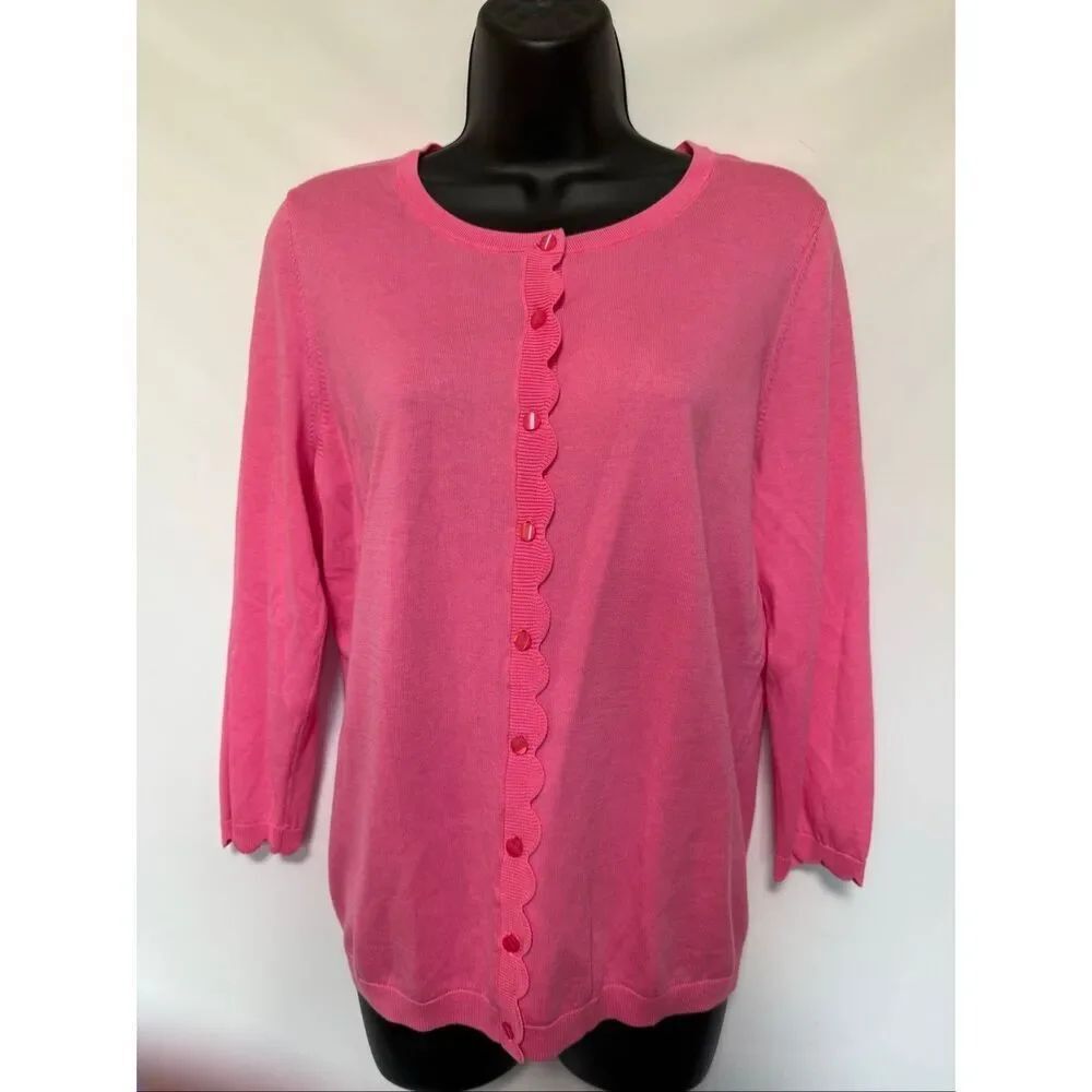 Talbots pink scallop long sleeve knit cardigan, size medium NWOT